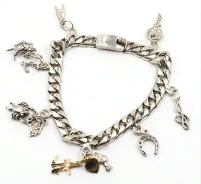 925 Sterling Silver Charm Bracelet 7 Charms Curb Chain Fine Mexican Jewellery