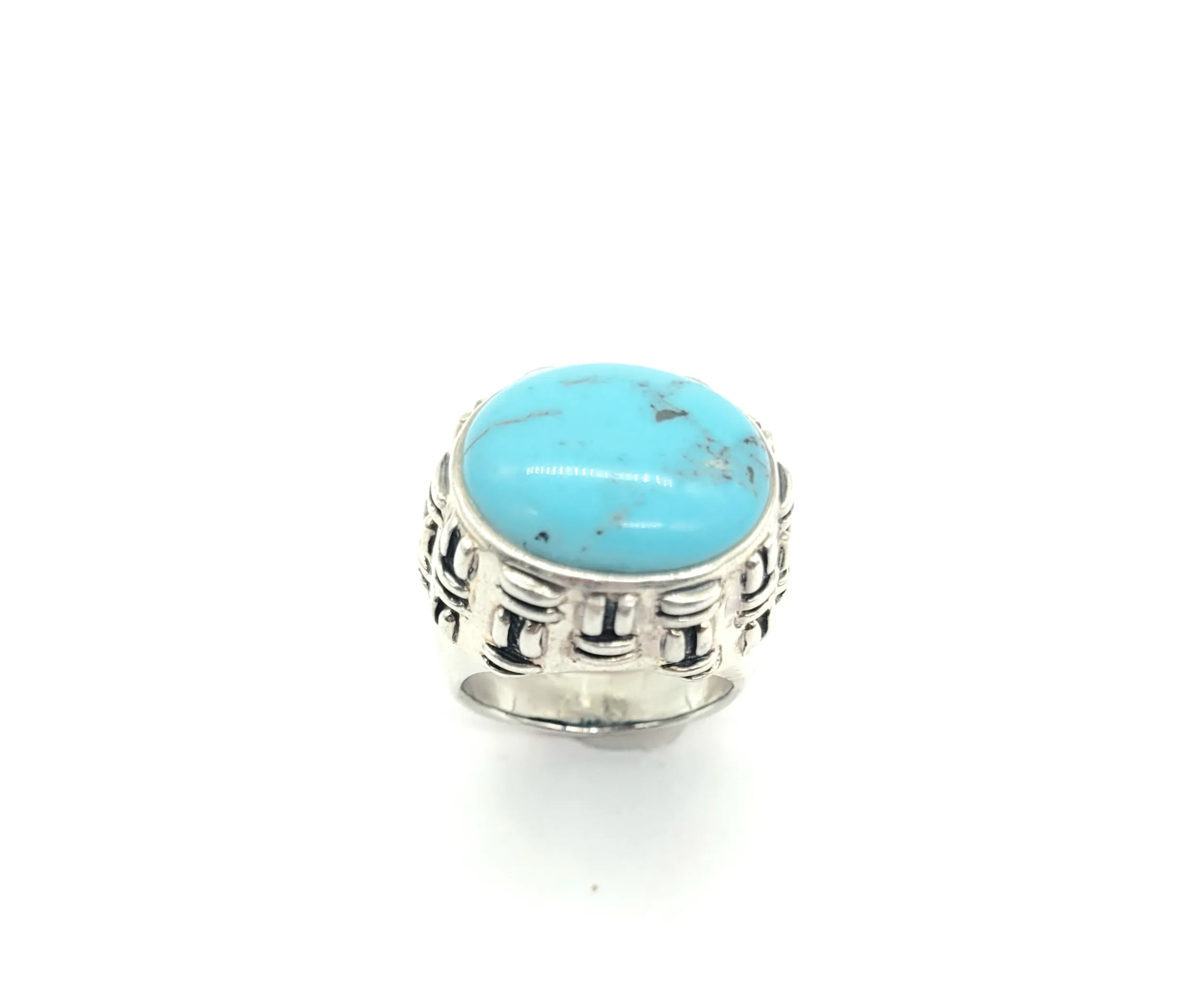 925 Sterling Silver Turquoise Oval Weave Dome Ring