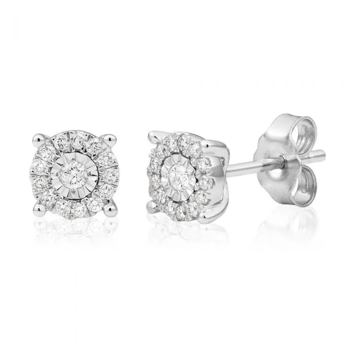 9ct White Gold 1/2 Carat Diamond Cluster Stud Earrings