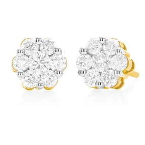 9ct Yellow Gold Cluster Diamond Earrings