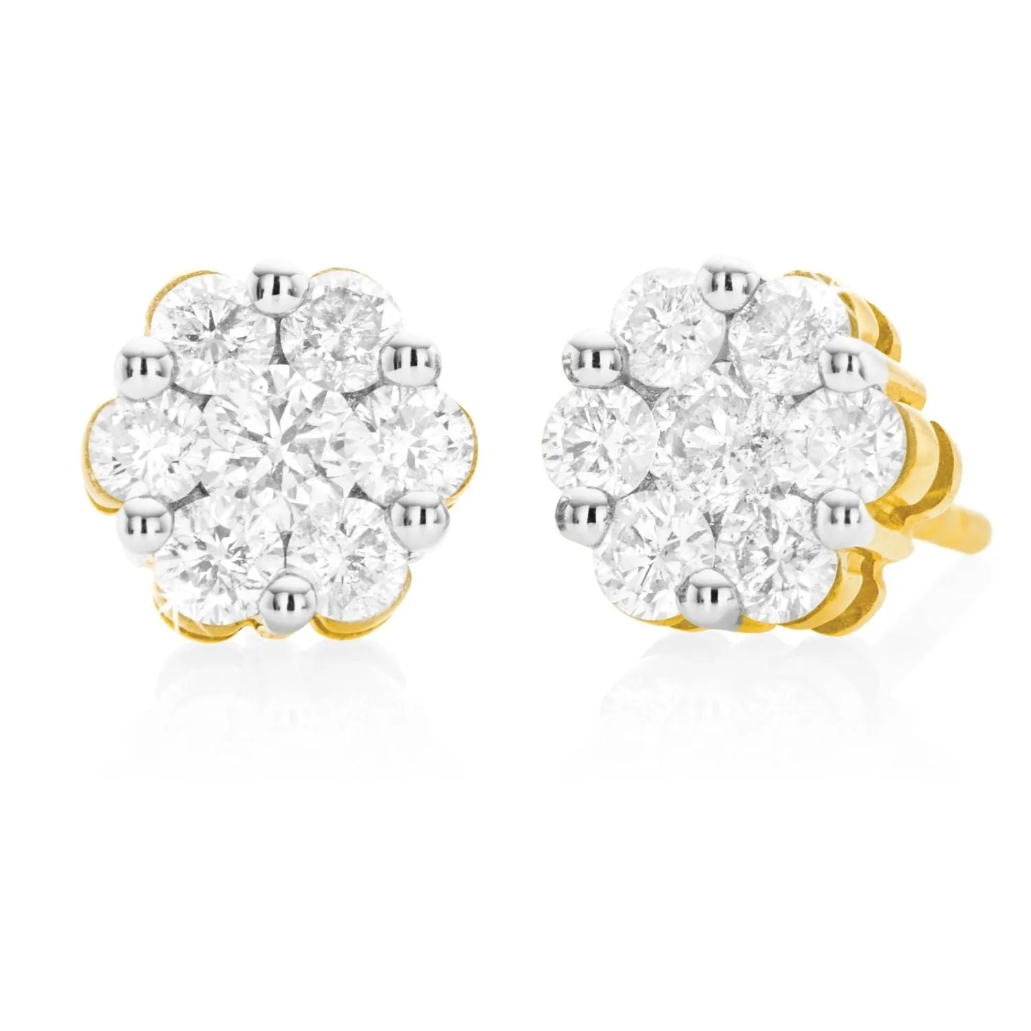 9ct Yellow Gold Cluster Diamond Earrings