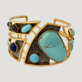 Adjustable Gold Vermeil Turquoise Bangle