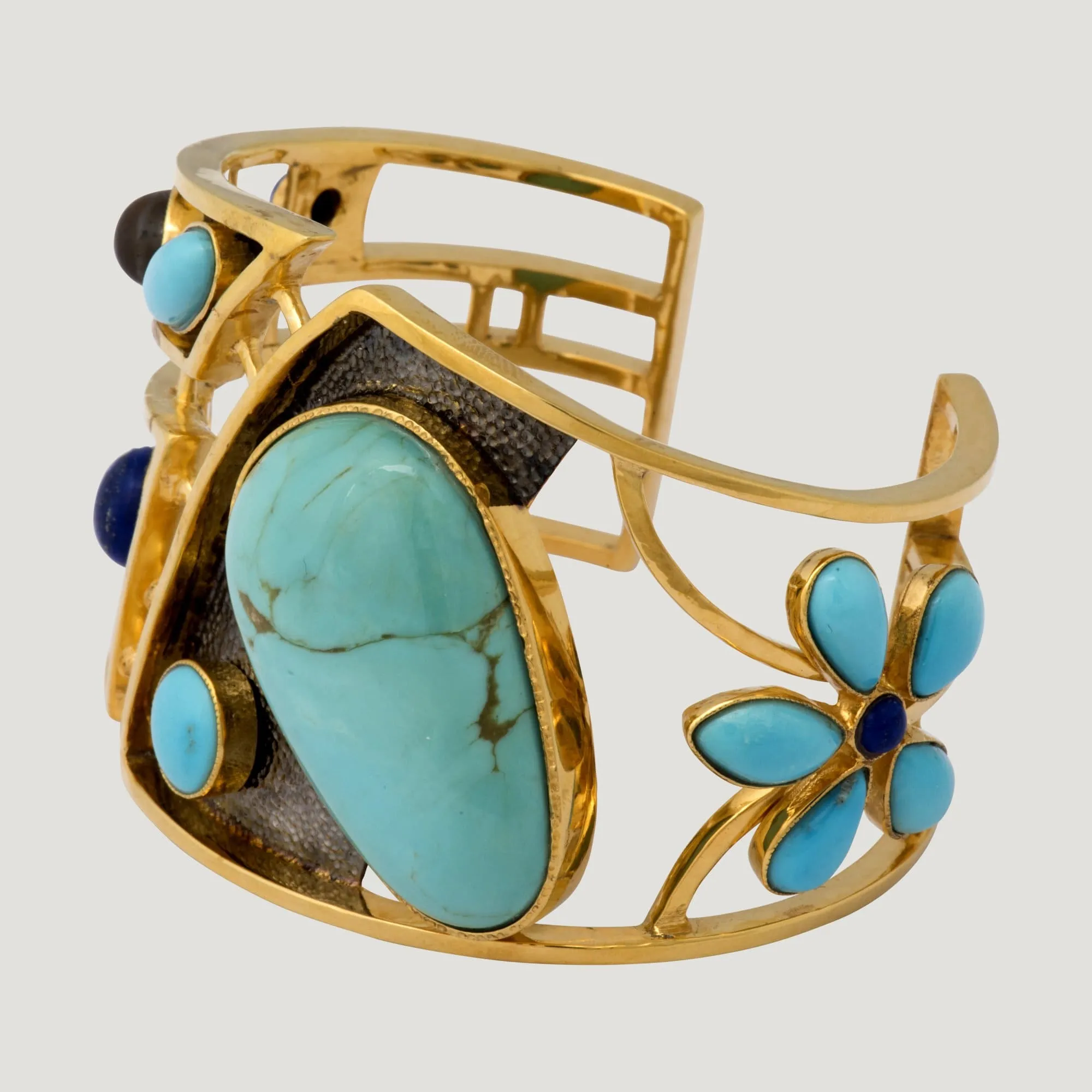 Adjustable Gold Vermeil Turquoise Bangle