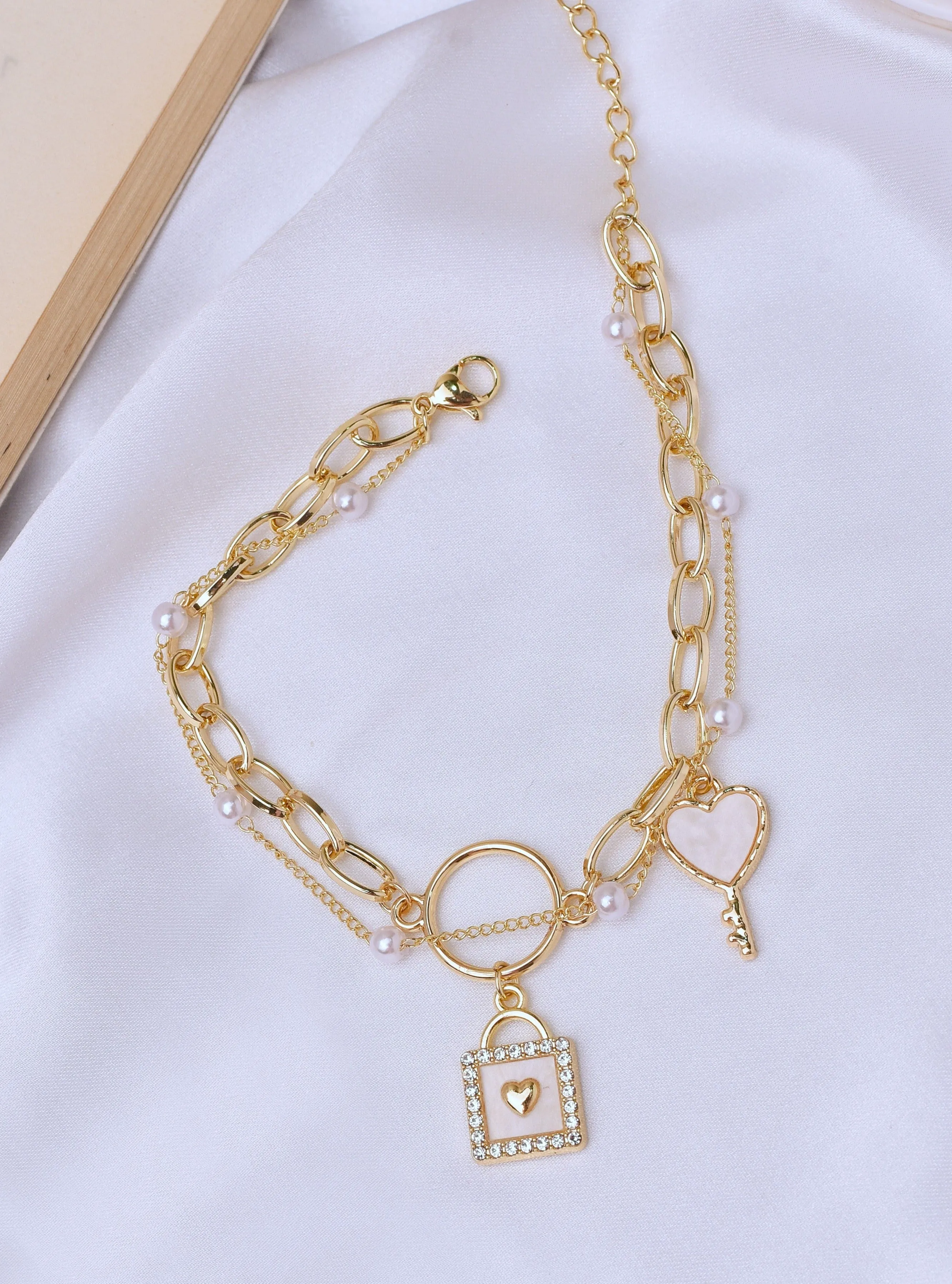 Adorable Lock & Key Layered Bracelet