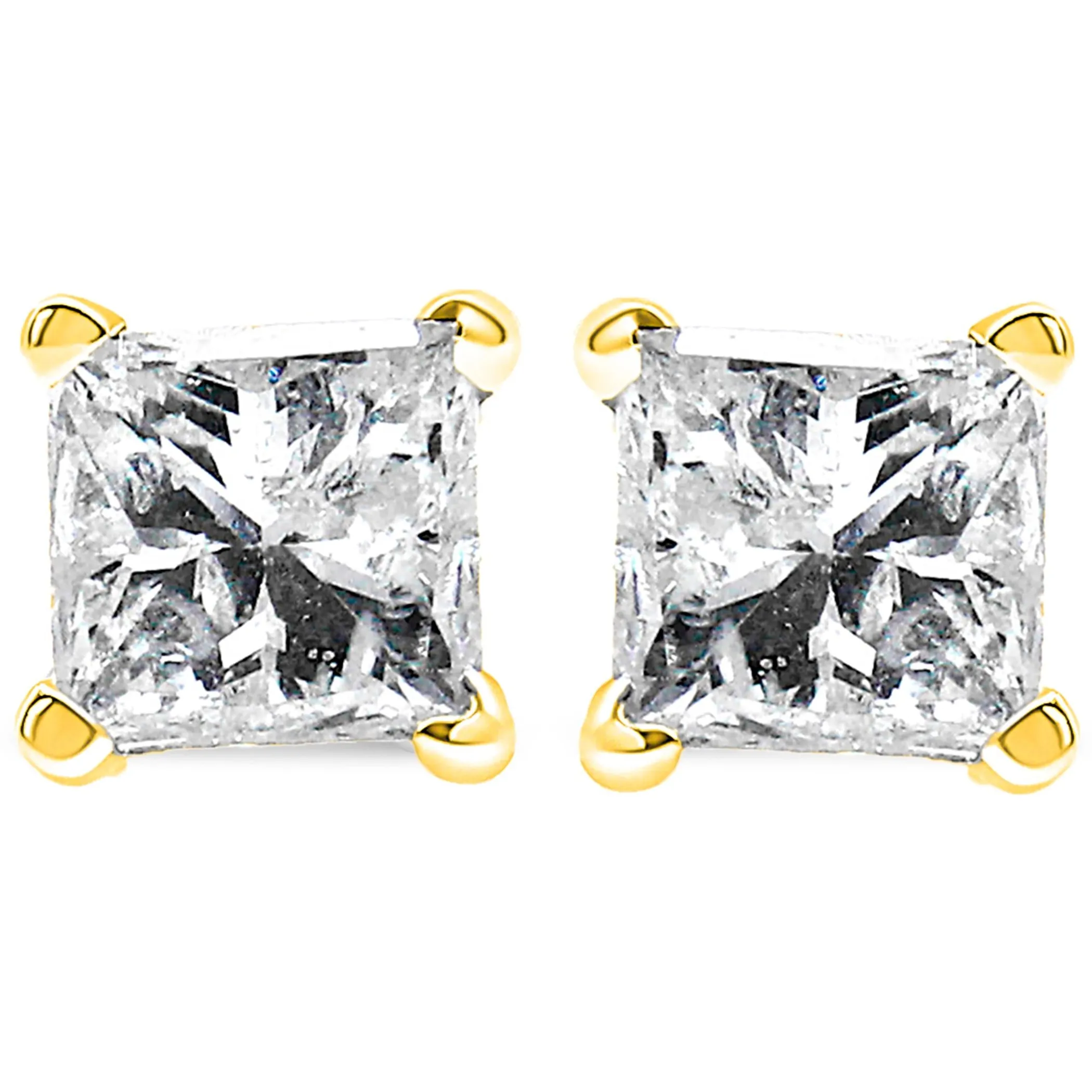 AGS Certified Princess-Cut Square Diamond Solitaire Stud Earrings in 14K Gold (J-K Color, SI1-SI2 Clarity)