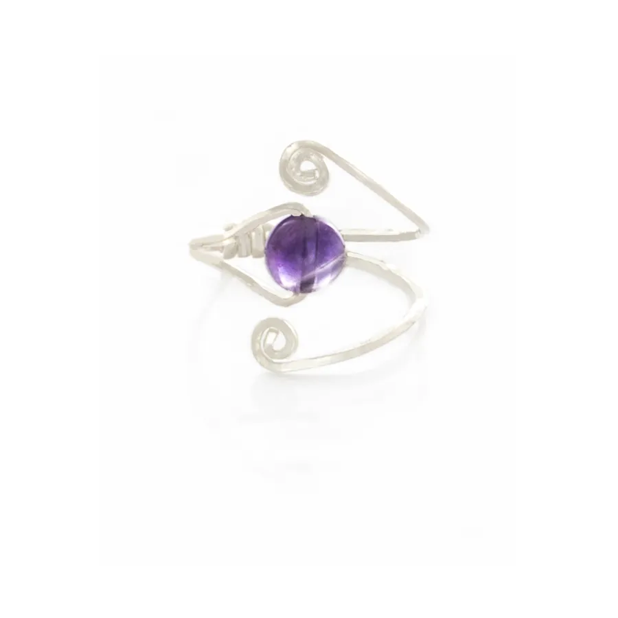 Amethyst Solitair Swirl Ring in Sterling Silver