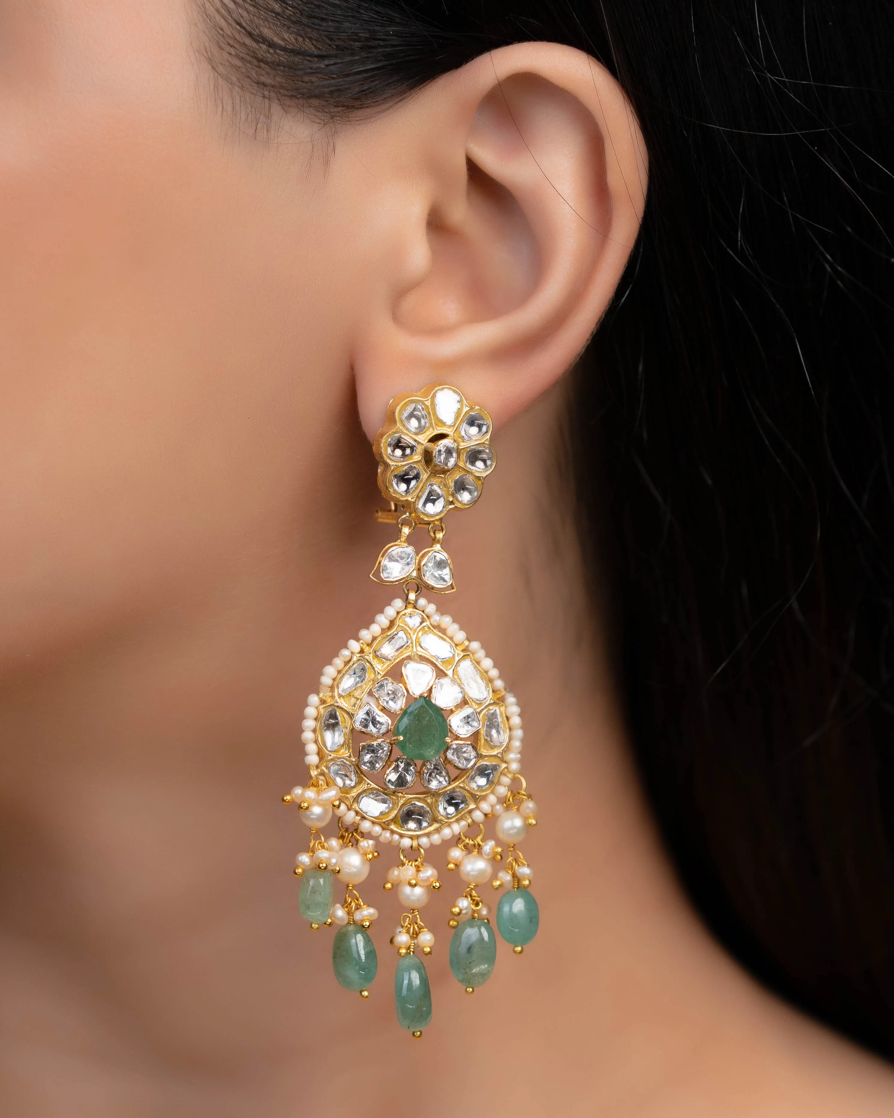 Amina Polki Long Earrings