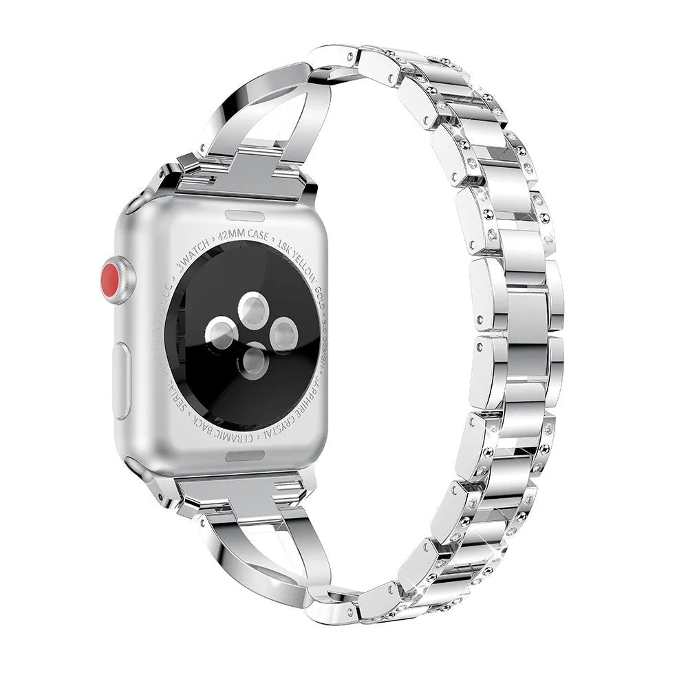 Apple Watch (38/40/SE/41/42mm) Formet Stål Rem m. Rhinsten - Sølv