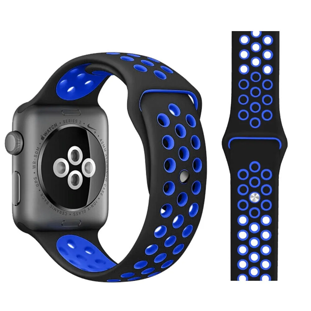 Apple Watch (38/40/SE/41/42mm) To-Farvet Silikone Rem - Sort / Blå