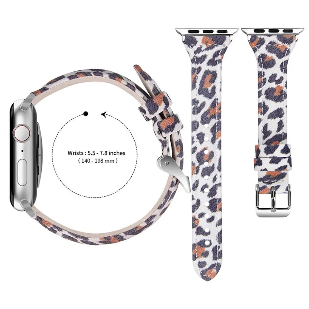 Apple Watch (41mm) leopard pattern cowhide genuine leather watch strap - White Leopard