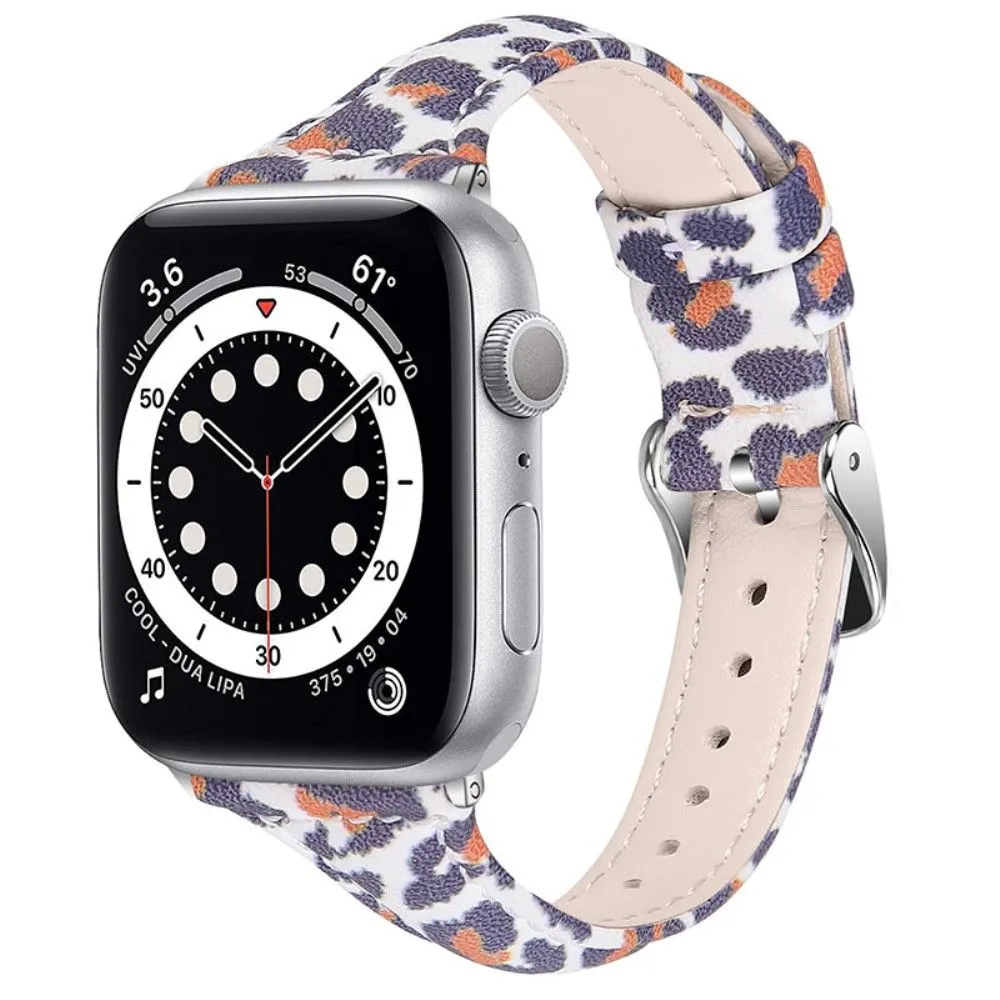 Apple Watch (41mm) leopard pattern cowhide genuine leather watch strap - White Leopard