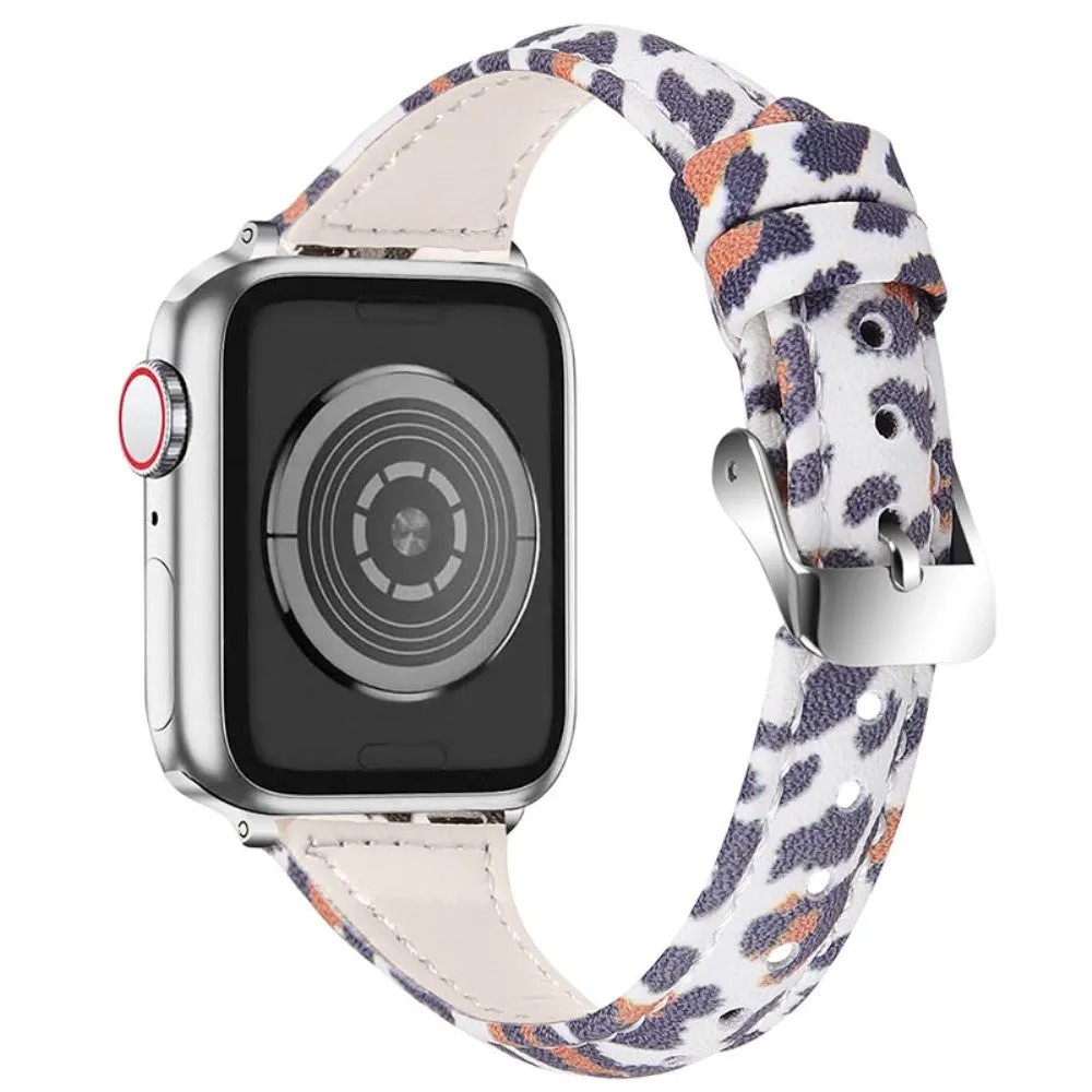 Apple Watch (41mm) leopard pattern cowhide genuine leather watch strap - White Leopard