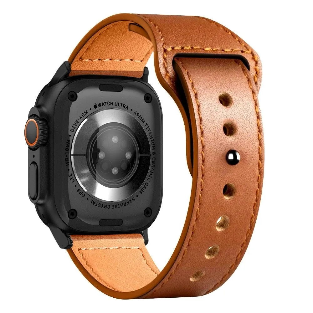 Apple Watch (42/44/SE/45/46/49mm) Tech-Protect Naturalfit Ægte Læder Urrem - Brown