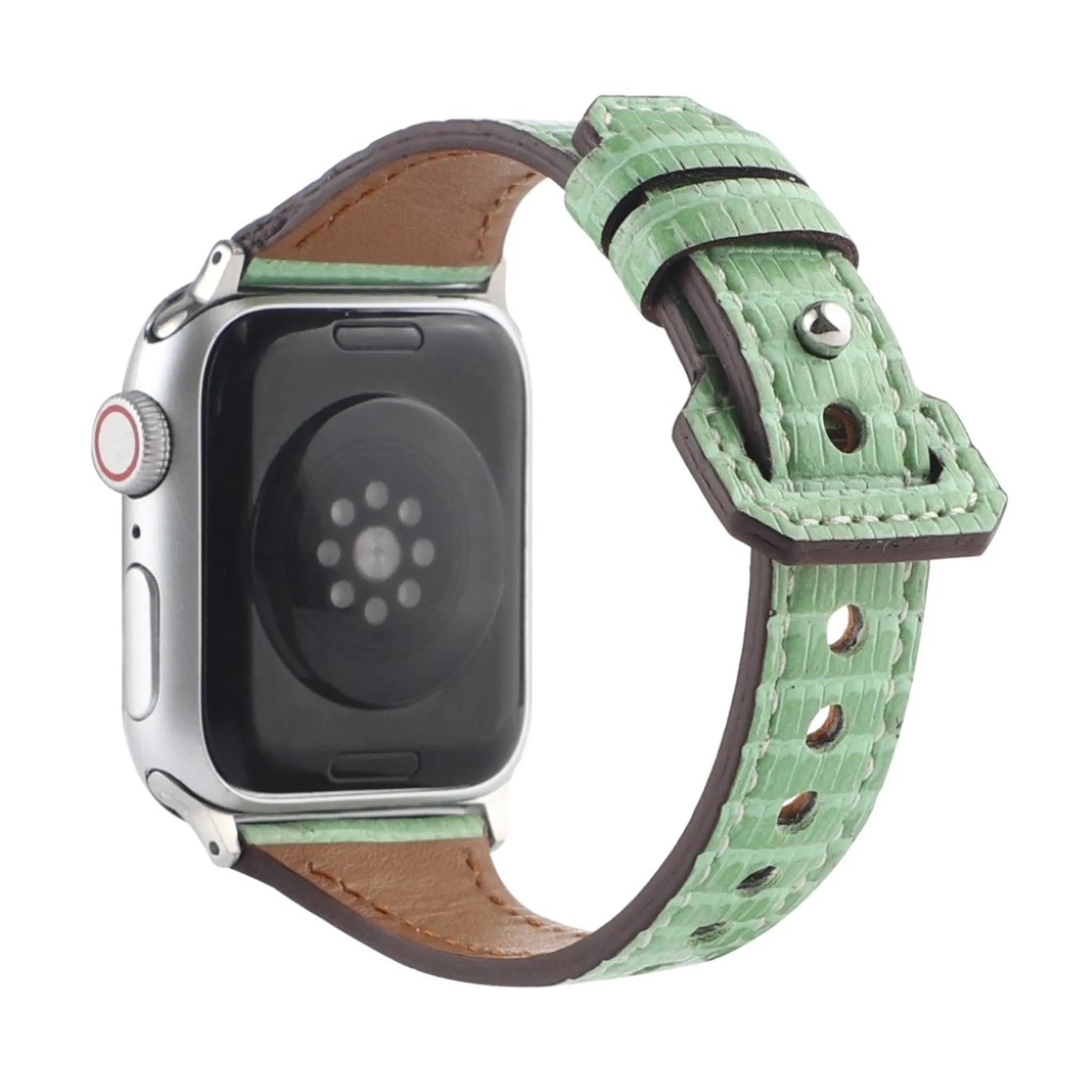 Apple Watch 44mm bamboo textured genuine leather watch strap - Green