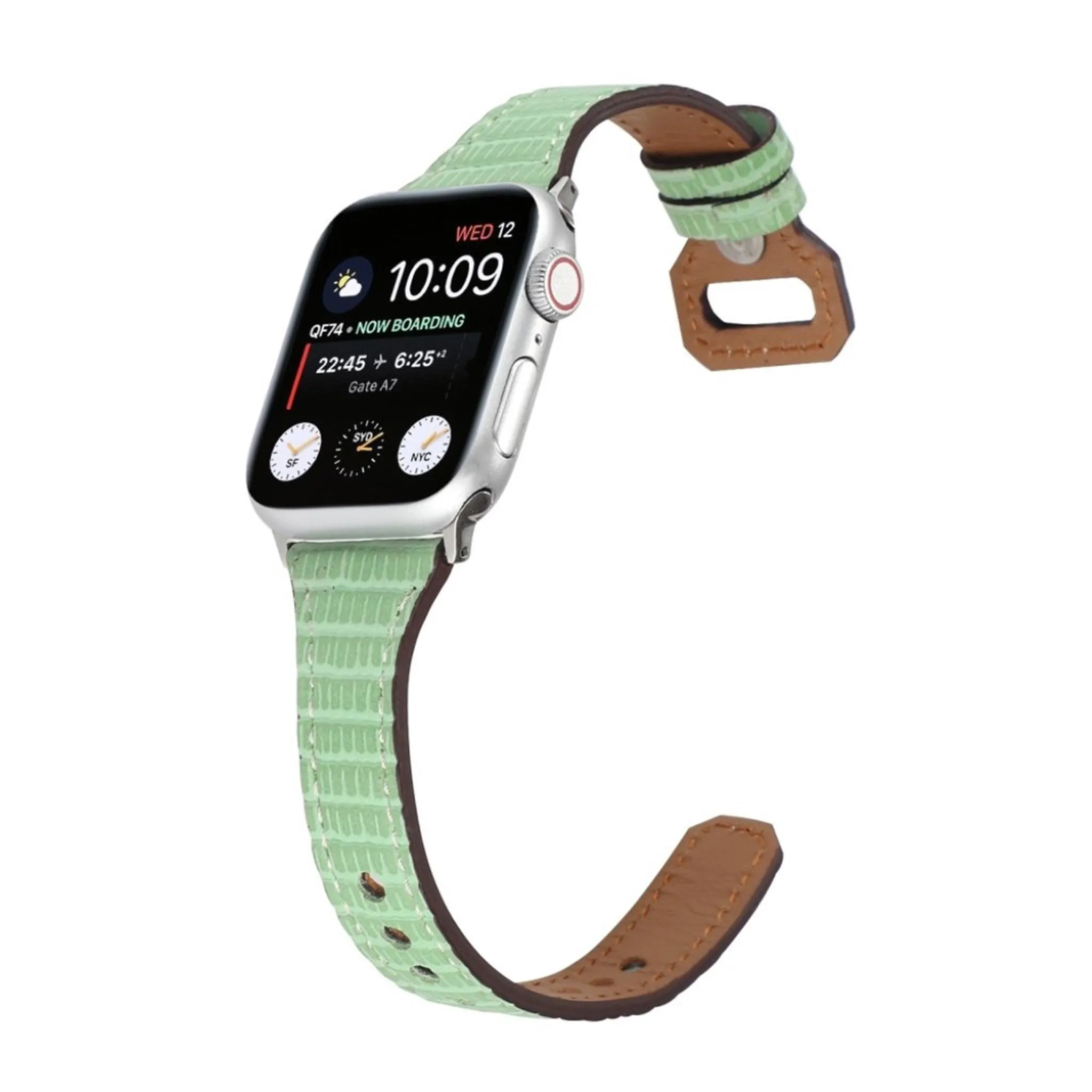 Apple Watch 44mm bamboo textured genuine leather watch strap - Green