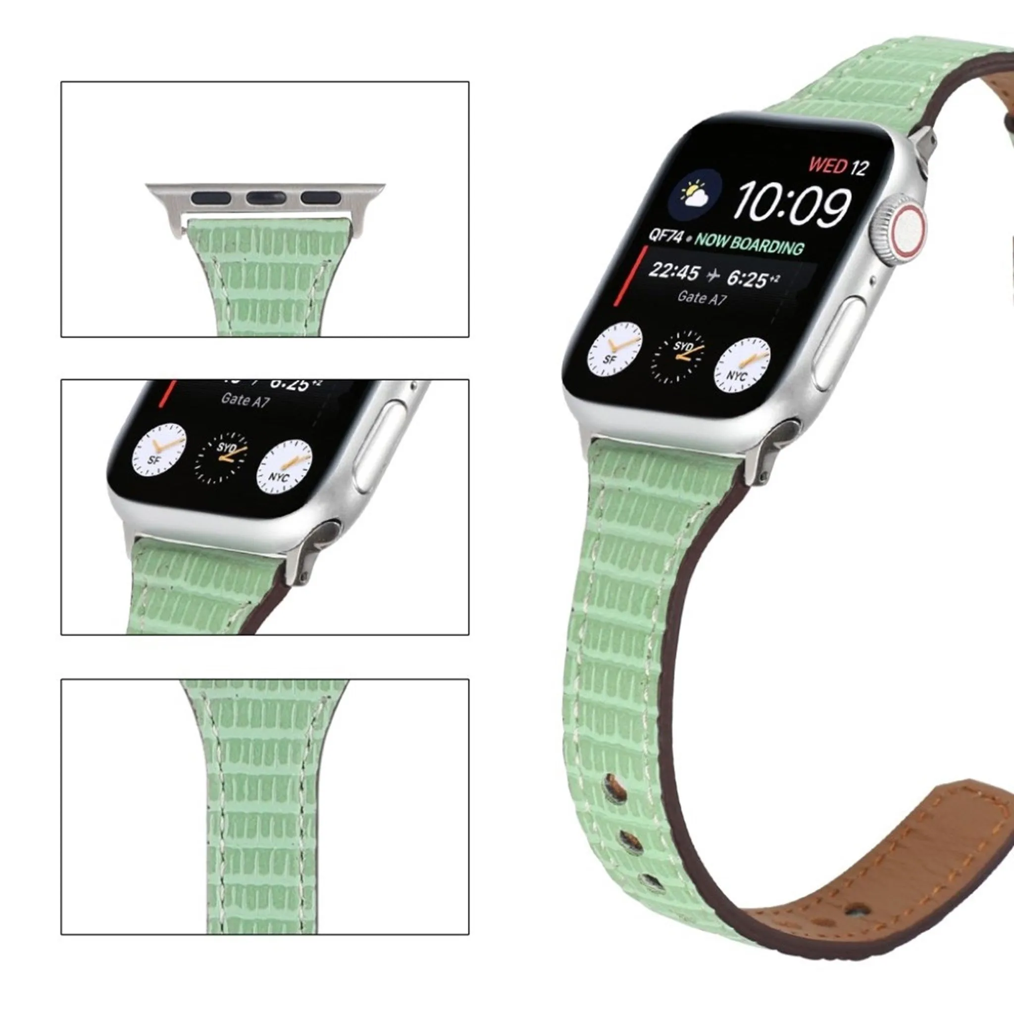 Apple Watch 44mm bamboo textured genuine leather watch strap - Green