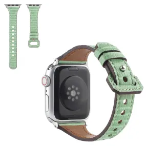 Apple Watch 44mm bamboo textured genuine leather watch strap - Green