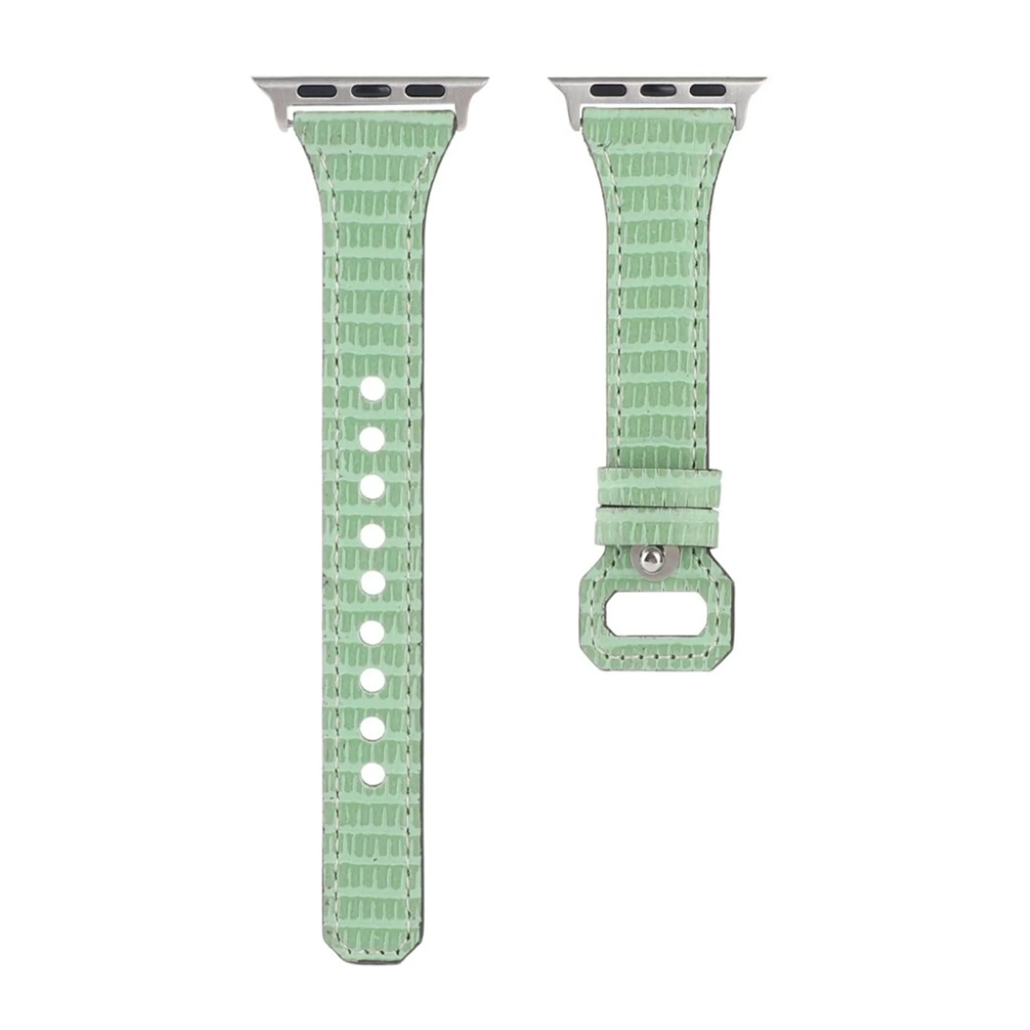 Apple Watch 44mm bamboo textured genuine leather watch strap - Green