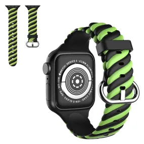 Apple Watch 44mm unique color twist silicone watch strap - Green / Black