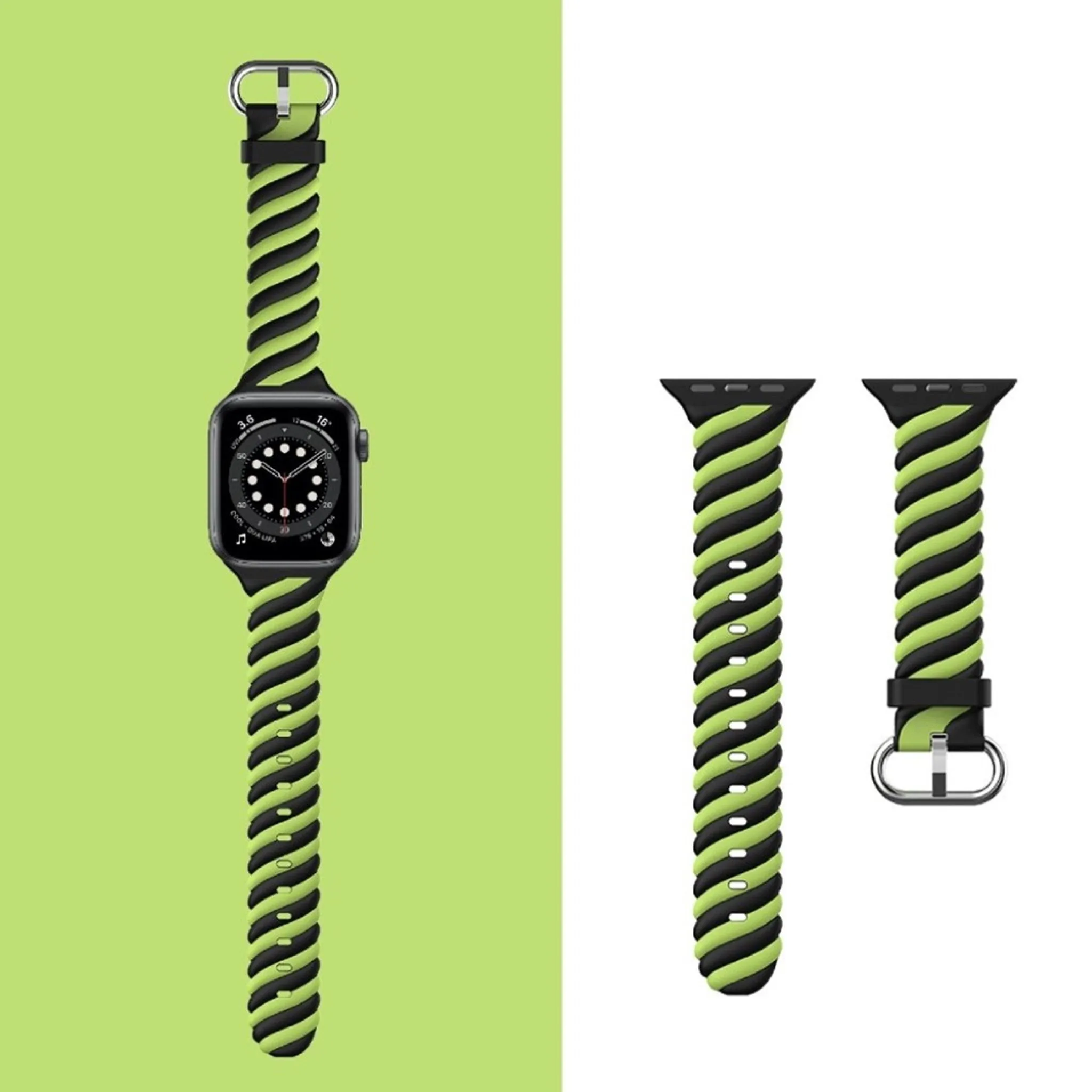 Apple Watch 44mm unique color twist silicone watch strap - Green / Black