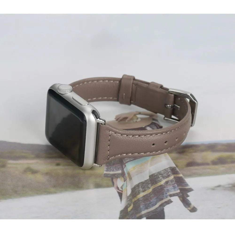 Apple Watch (45mm) B6 genuine leather watch strap - Grey / Size: L