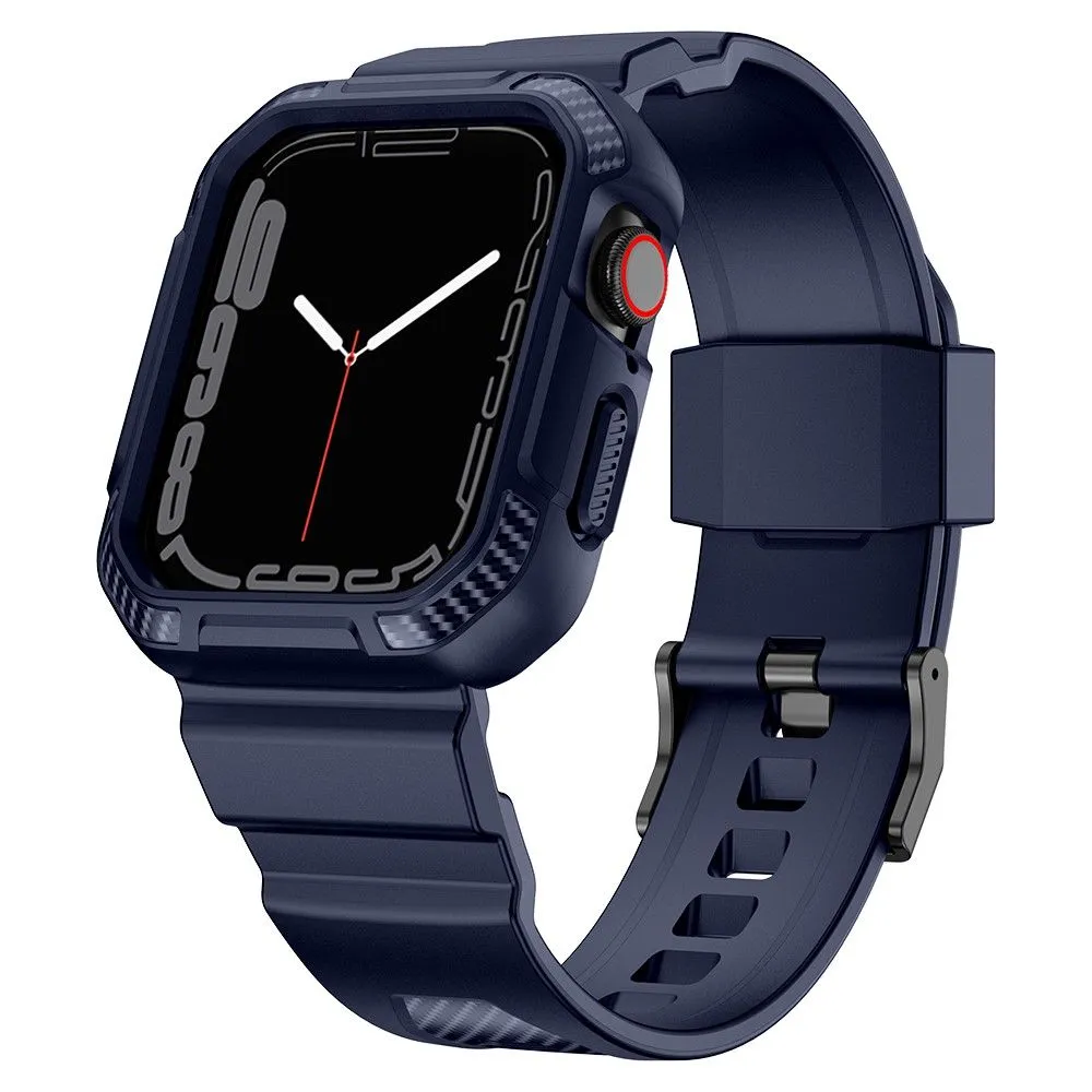 Apple Watch (45mm) carbon fiber style cover with watch strap - Dark Blue