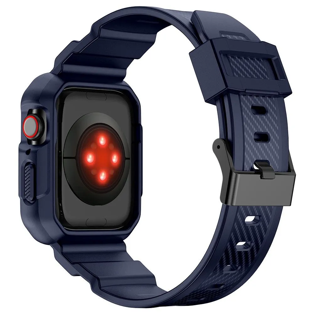 Apple Watch (45mm) carbon fiber style cover with watch strap - Dark Blue