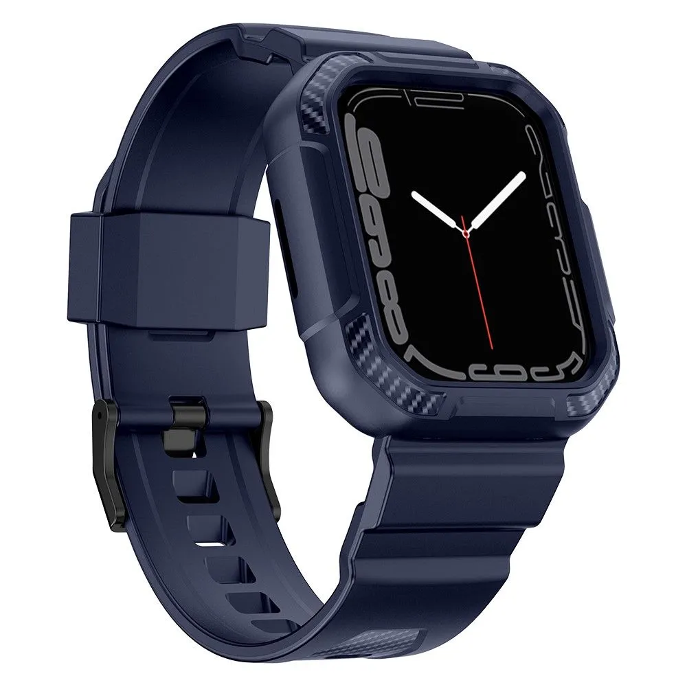 Apple Watch (45mm) carbon fiber style cover with watch strap - Dark Blue