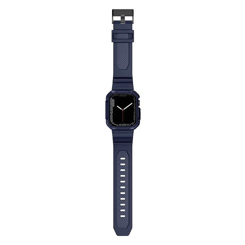 Apple Watch (45mm) carbon fiber style cover with watch strap - Dark Blue