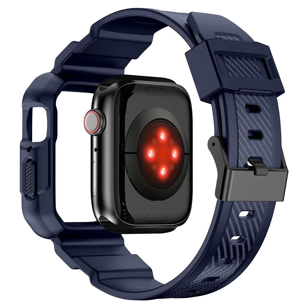 Apple Watch (45mm) carbon fiber style cover with watch strap - Dark Blue