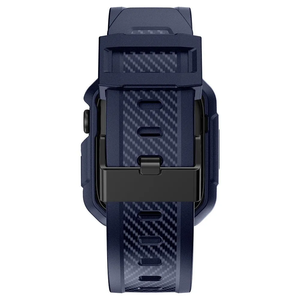 Apple Watch (45mm) carbon fiber style cover with watch strap - Dark Blue