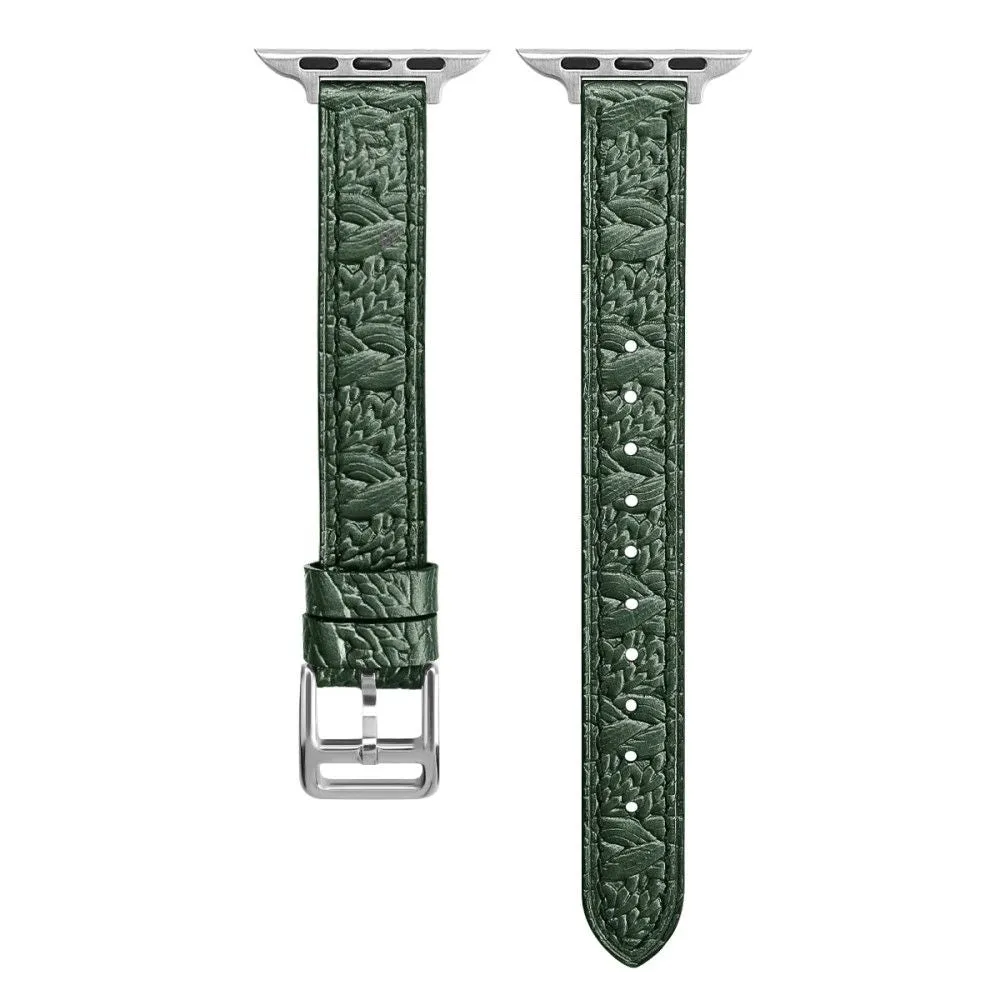 Apple Watch (45mm) woven texture genuine leather watch strap - Green