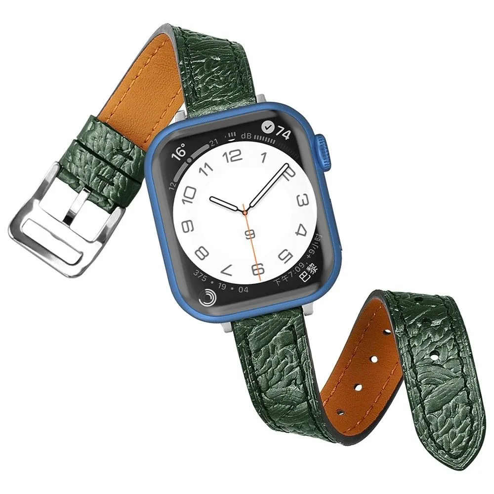 Apple Watch (45mm) woven texture genuine leather watch strap - Green