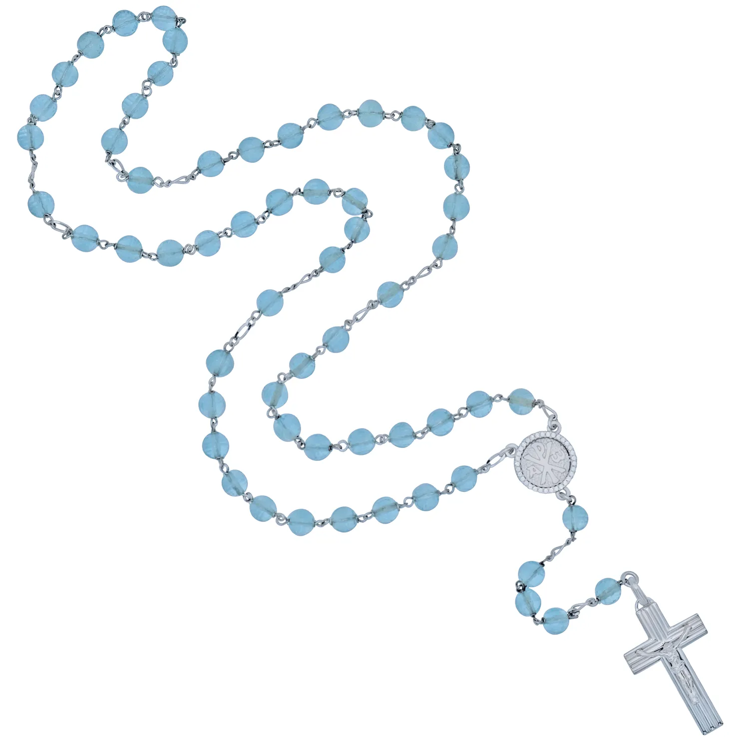 AQUAMARINE ROSARY - SILVER