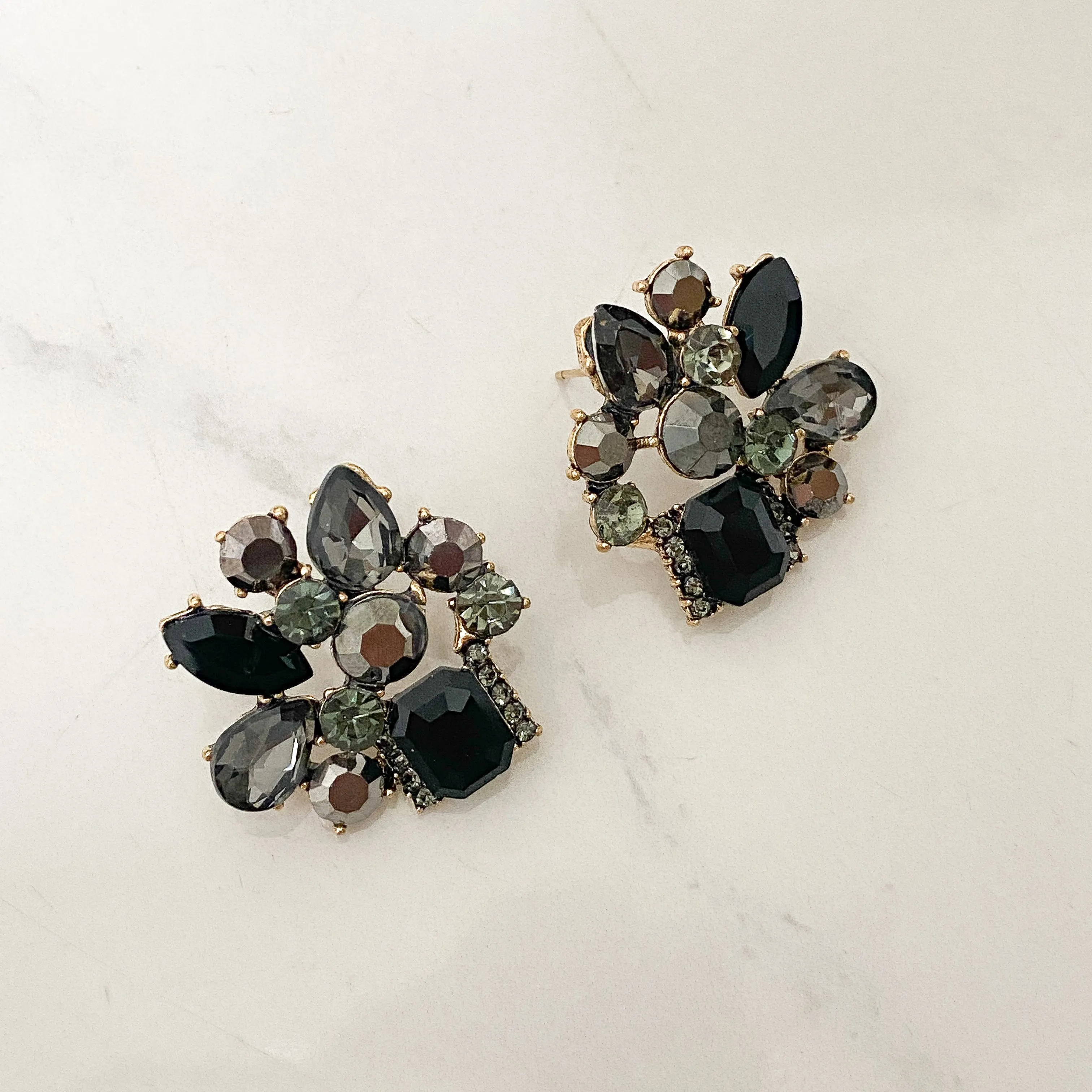 ARIANA Black & Grey Statement Stud Earrings