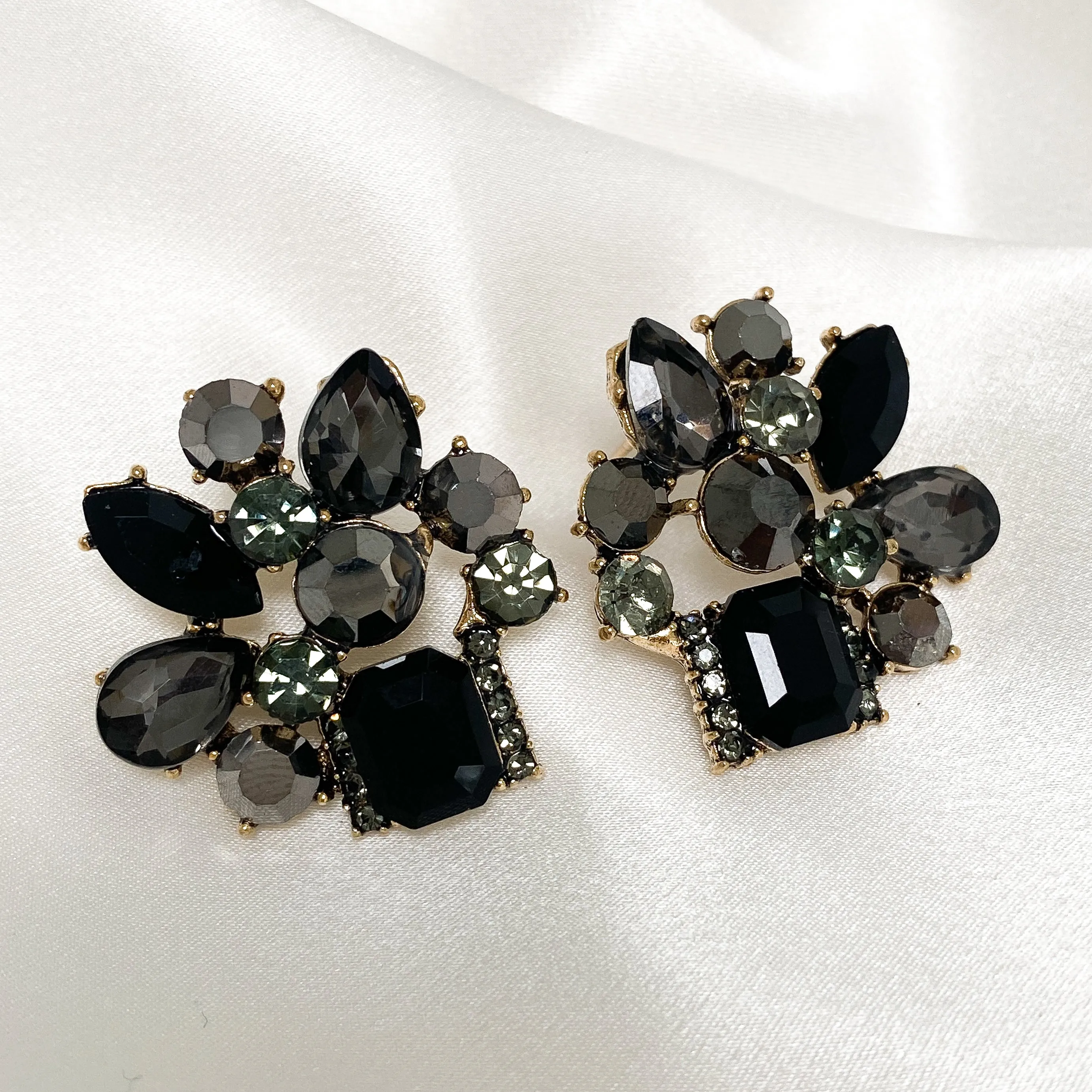 ARIANA Black & Grey Statement Stud Earrings