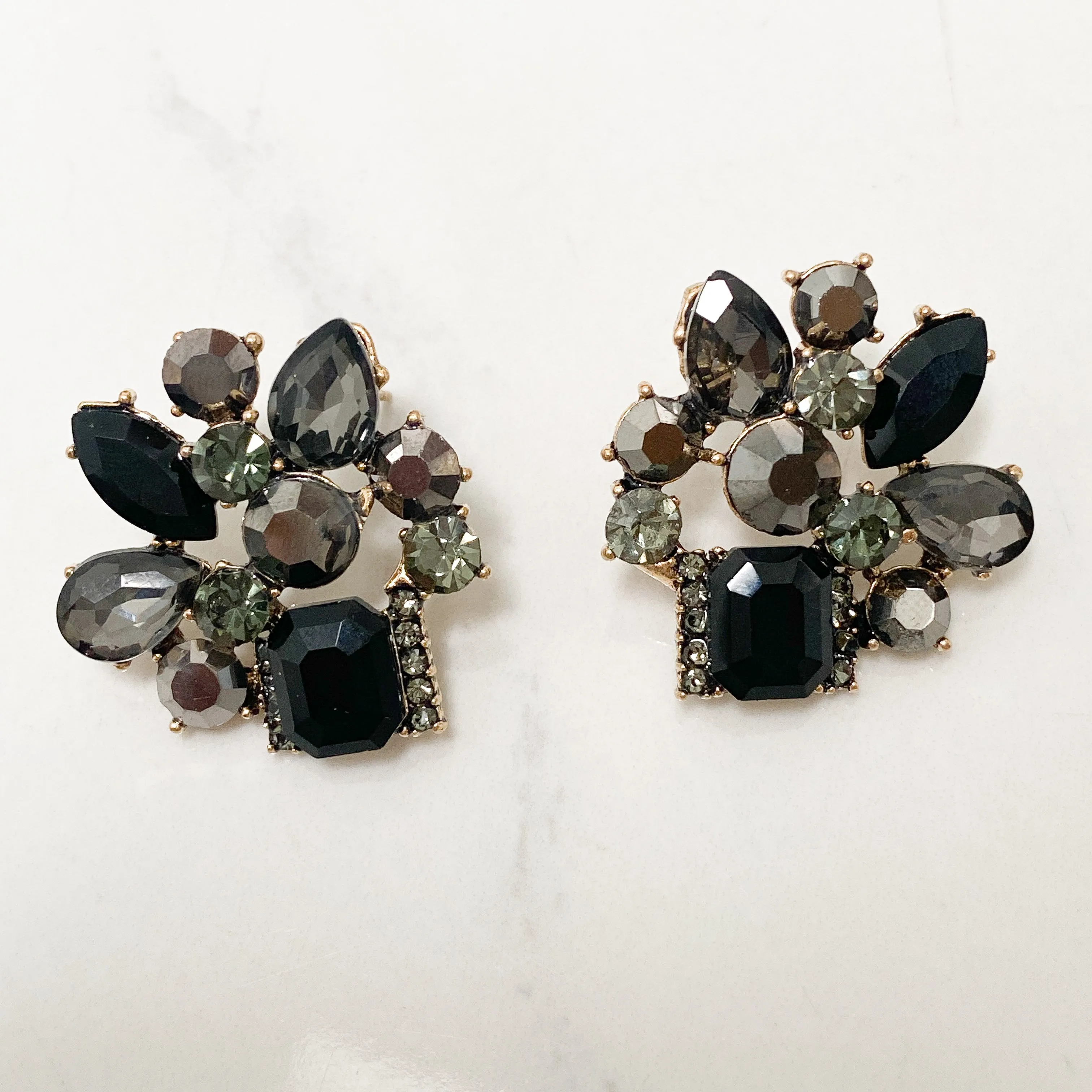 ARIANA Black & Grey Statement Stud Earrings