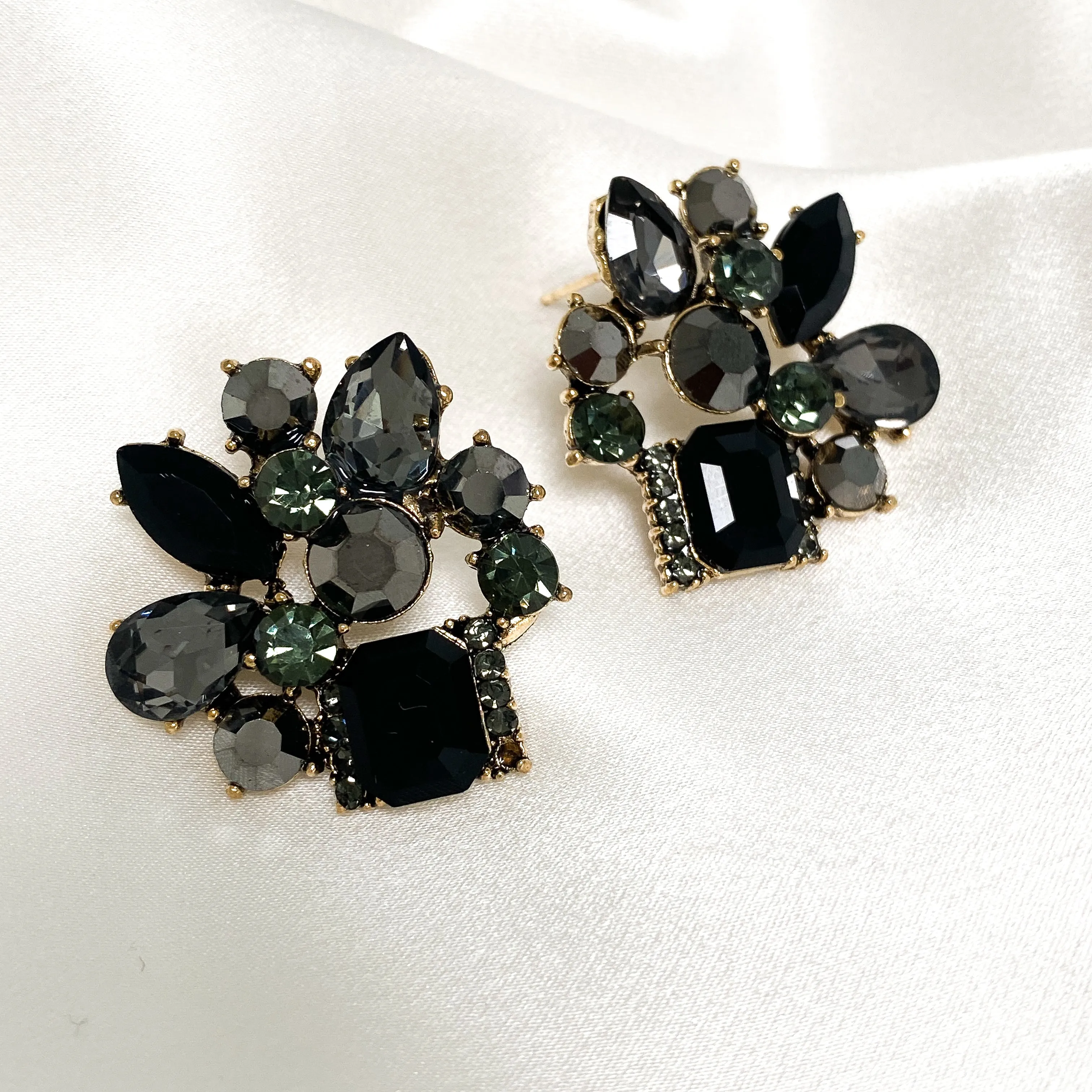 ARIANA Black & Grey Statement Stud Earrings