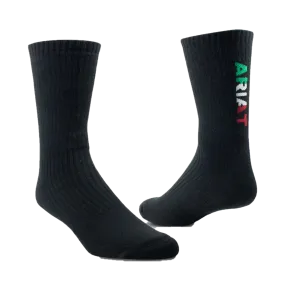 Ariat Premium Ringspun Mexico Mid-Calf 3 Pair Black Socks 10044791