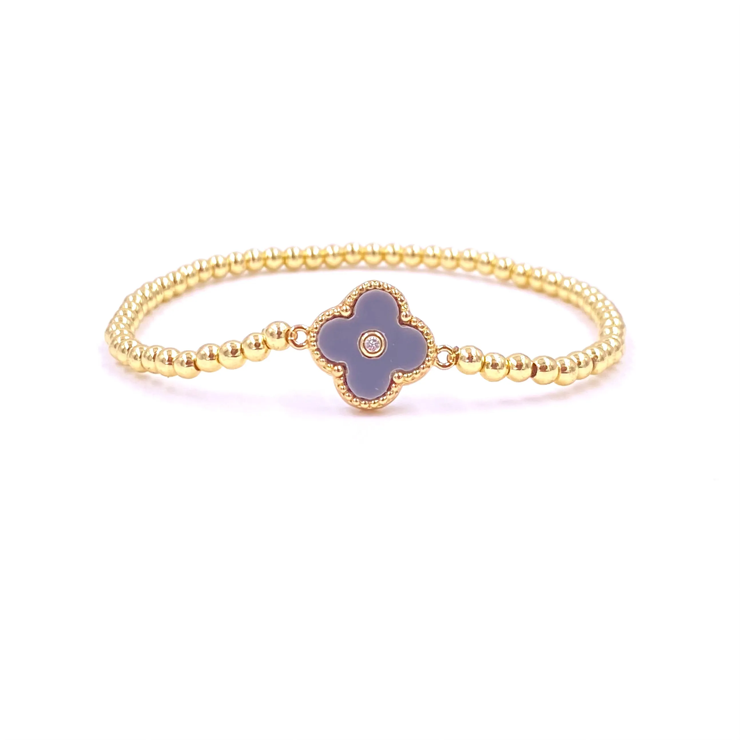 Ashley Gold Stainless Steel Gold Plated CZ Enamel Flower Design Stretch Bracelet