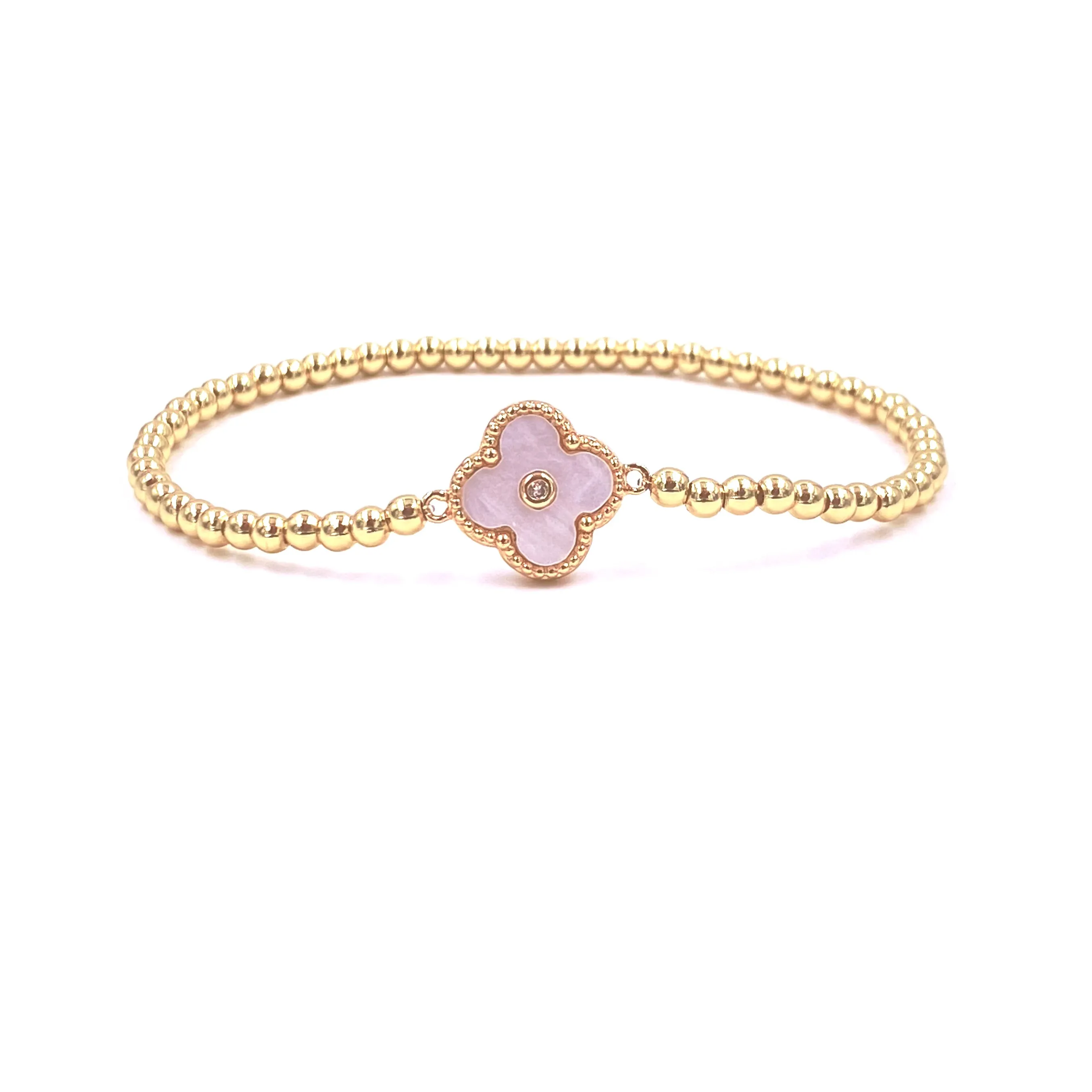 Ashley Gold Stainless Steel Gold Plated CZ Enamel Flower Design Stretch Bracelet