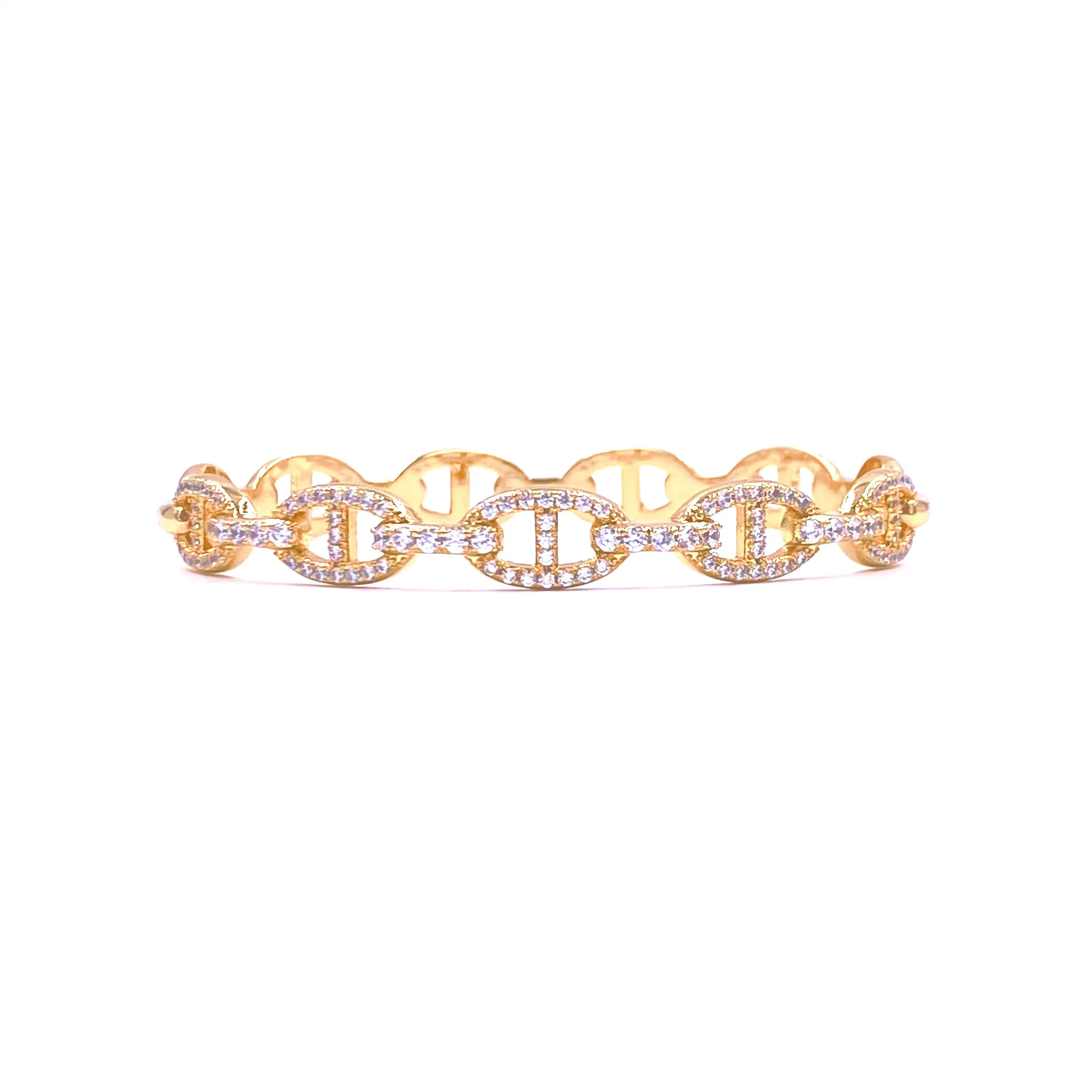 Ashley Gold Stainless Steel Gold Plated CZ Open Cap Bangle Bracelet