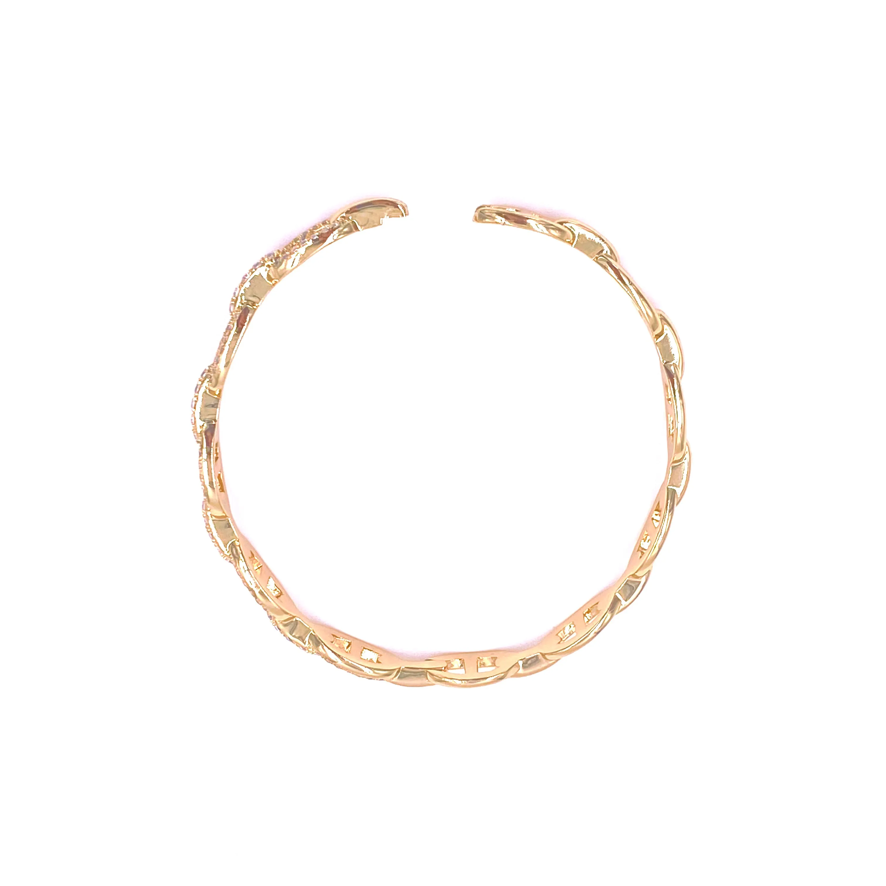 Ashley Gold Stainless Steel Gold Plated CZ Open Cap Bangle Bracelet