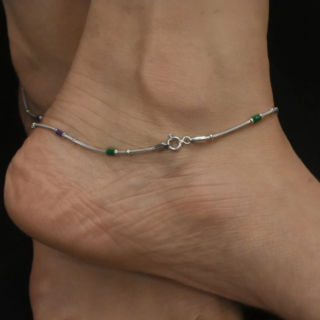 Asp 925 Sterling Silver Thin Anklets with a Pop of Enamel