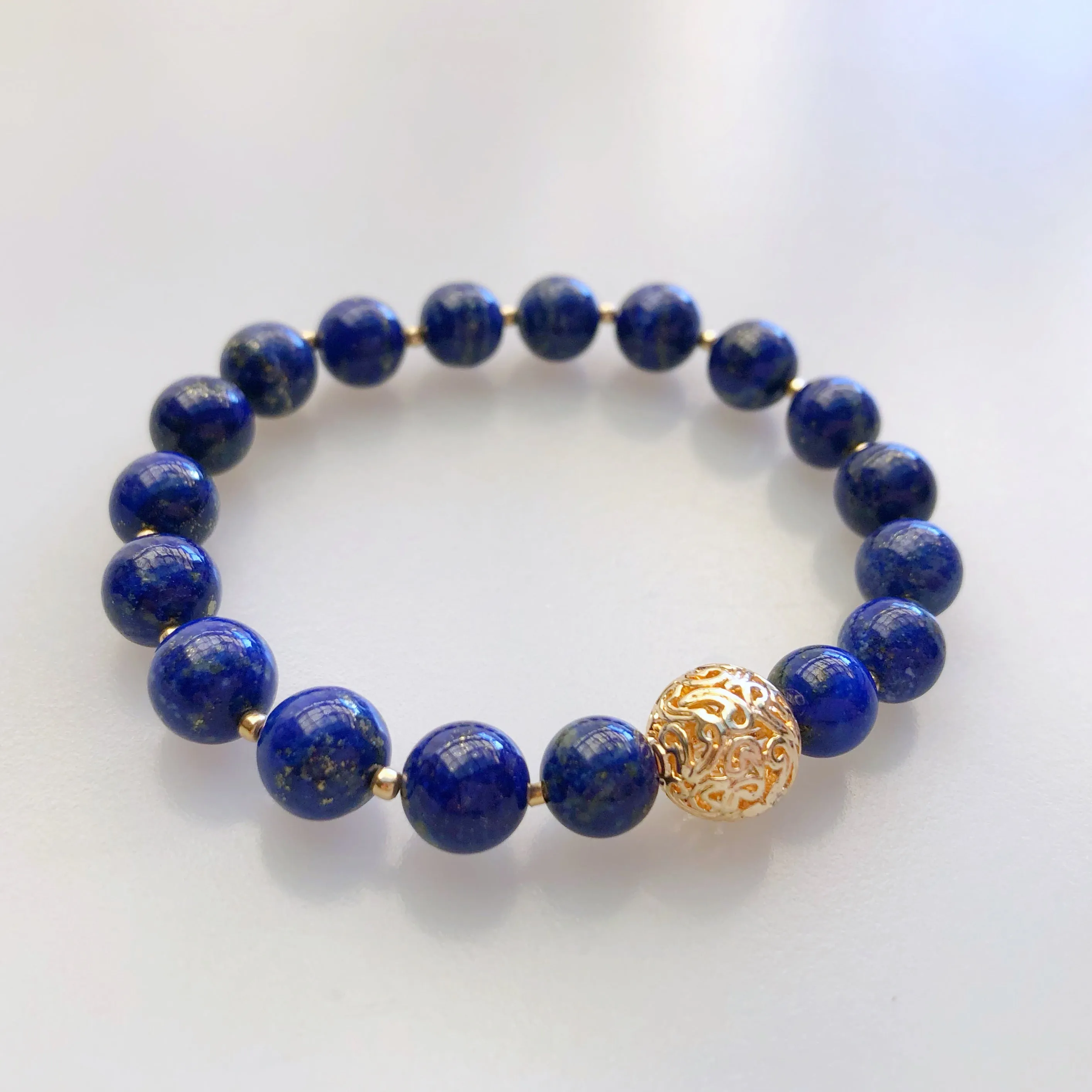 Auspicious Beaded Lapis Bracelet 8mm