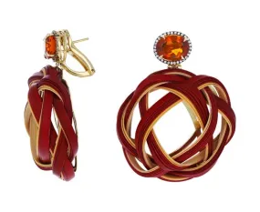 Bamboo Red Earrings with Light Brown Diamond and Citrine