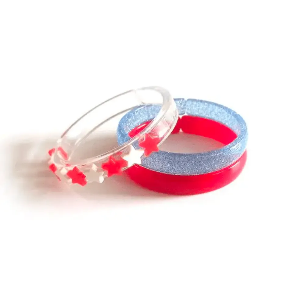 Bangle Set - Red & White Stars, Red, Glitter Blue