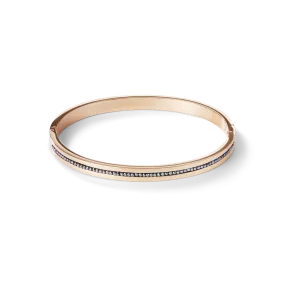 Bangle stainless steel rose gold & crystals pavé strip anthracite