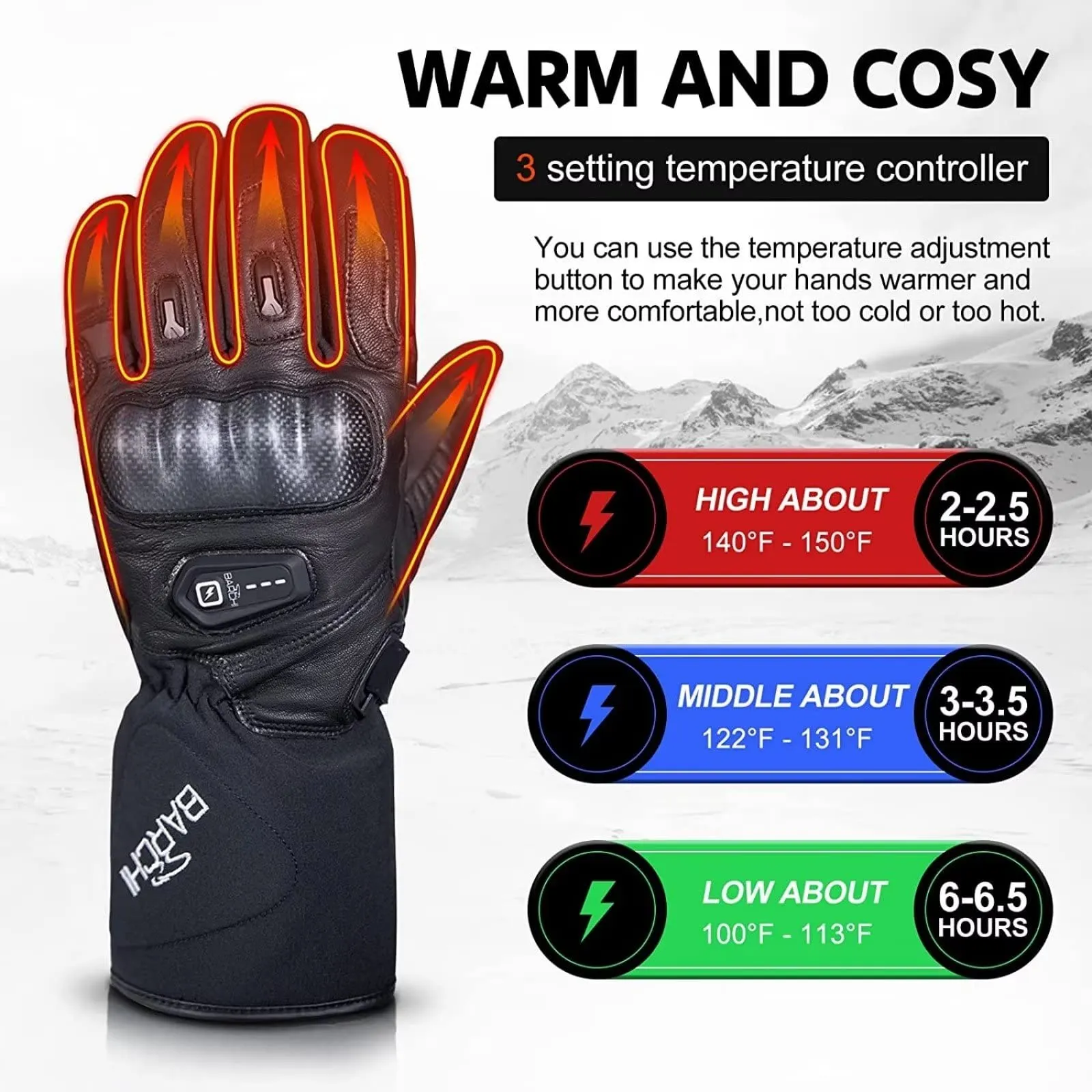 BARCHI Vanguard Heated Motorcycle Gloves Adapt to 12V Power