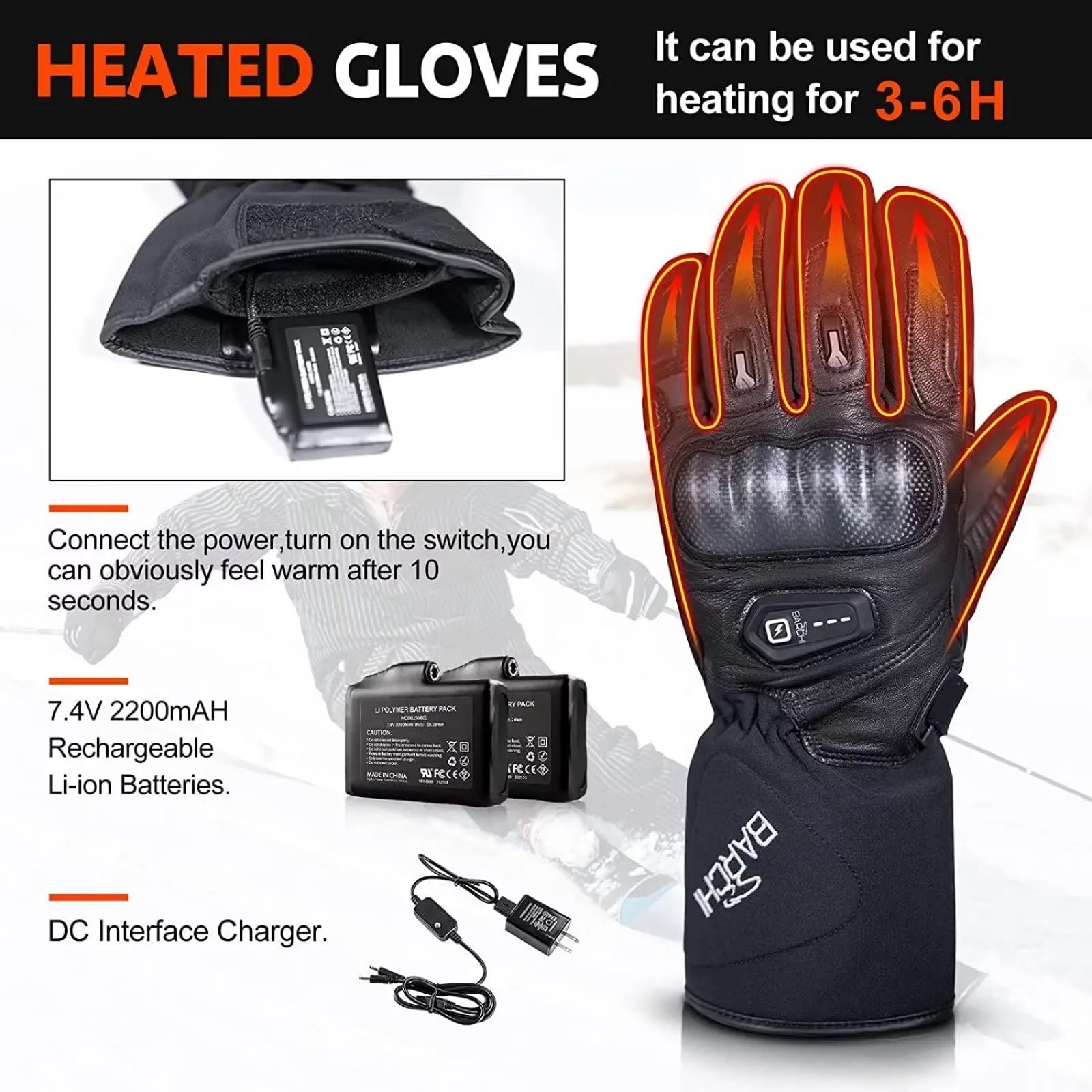 BARCHI Vanguard Heated Motorcycle Gloves Adapt to 12V Power